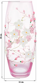 Ваза-бочонок 'Весеннее цветение' на розовом 11х11х26 см, стекло 2