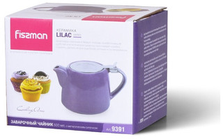 Чайник Fissman заварочный 600 мл с ситечком, керамика, цвет сиреневый, артикул 9391 3