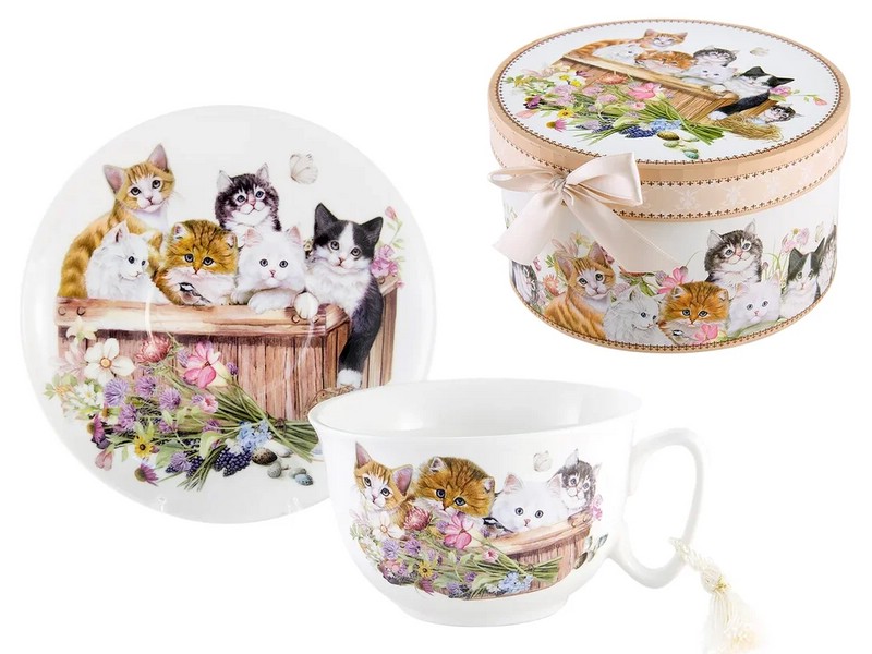 Чашка для кофе с блюдцем 'Котики', фарфор