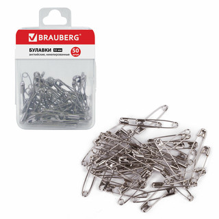 Булавки английские BRAUBERG, никелированные, 50 шт. 2