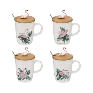 Кружка с крышкой и ложкой "Фламинго" 400 мл, в ассортименте. ...
