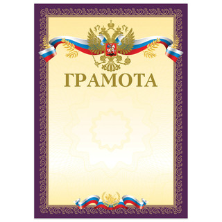 Грамота А4, мелованный картон, конгрев, тиснение фольгой, пур...
