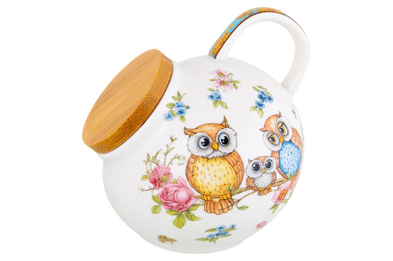 Банка для соли 'Совушки' 180 мл, бамбуковая крышка