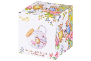 Банка для соли 'Совушки' 180 мл, бамбуковая крышка 9