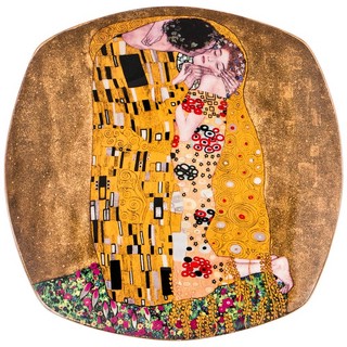 Тарелка квадратная 'Поцелуй', Густав Климт, 19 см, золотой