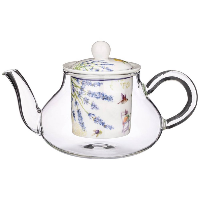 Чайник стеклянный 'Прованс.Лимоны' с фарфоровым ситом, 500 мл (лаванда)