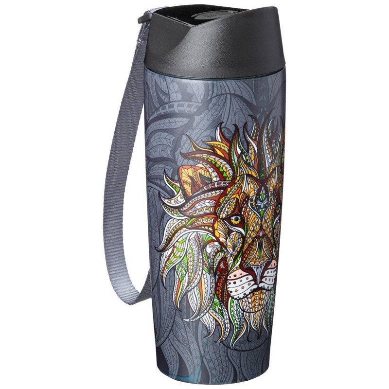 Термокружка 'Лев' с копкой-стоппером, 380 мл, колба нержавеющая сталь