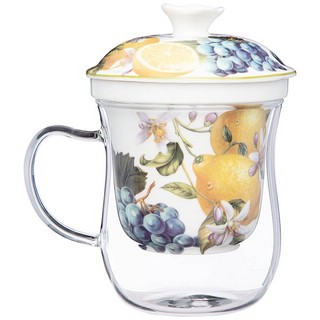 Кружка 'Фрукты' стеклянная с фарфоровым ситом, 500 мл 1