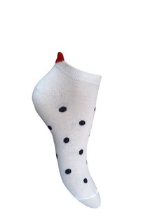 Укороченный женский носок 'в горошек' с красным 'язычком' на паголенке (3D-рисунок в виде 'сердца').