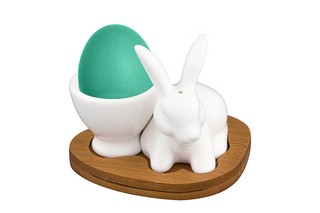 Подставка п/яйцо 9,5*8*8 см 'Белый кролик' + солонка на деревянной подставке 