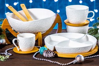 Чашка для капучино и кофе латте 'Снежинки' 220 мл + деревянная подставка 5