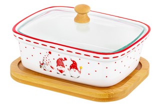Паштетница 'Веселые гномики' 330 мл, стеклянная крышка, деревянная подставка 1