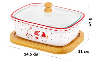 Паштетница 'Веселые гномики' 330 мл, стеклянная крышка, деревянная подставка 2