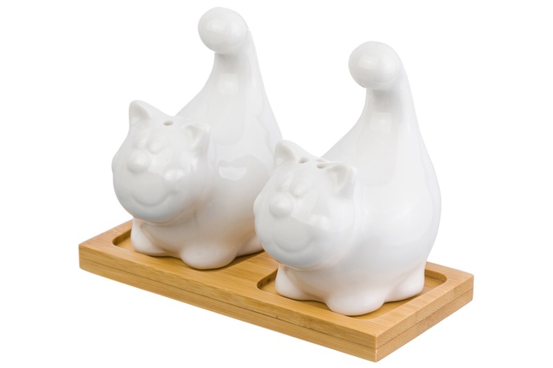 Набор для специй 2 предмета 'Коты' на деревянной подставке 