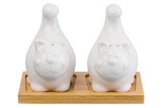 Набор для специй 2 предмета 'Коты' на деревянной подставке  2