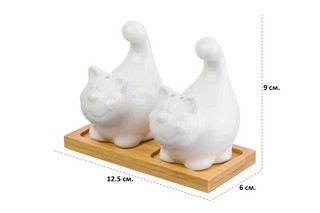 Набор для специй 2 предмета 'Коты' на деревянной подставке  3