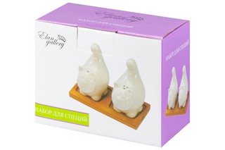 Набор для специй 2 предмета 'Коты' на деревянной подставке  4