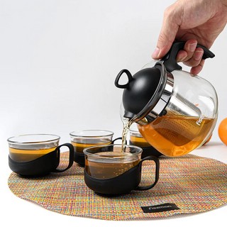 Чайник с чашками из стекла, 5 предметов 700мл / 150мл, Fissman 6466 7