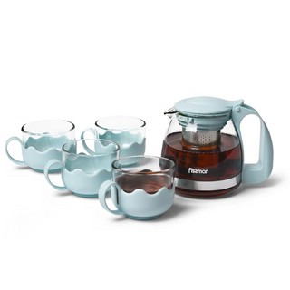Чайник с чашками из стекла, 5 предметов, 700мл / 150мл, Fissman 6483