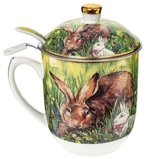 Кружка с крышкой и ложкой 'Кролики' 1