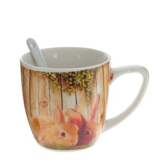 Кружка с ложкой 'Кролики', рисунок в ассортименте 9