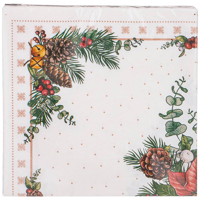 Салфетки бумажные 'Новый год' (венок) 33х33 см, 3 слоя