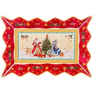 Блюдо 'Дед Мороз и Снегурочка' фигурное красное, 25 см 1