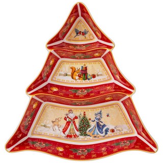 Менажница-елка 'Дед Мороз и Снегоурочка' 24 см, красная