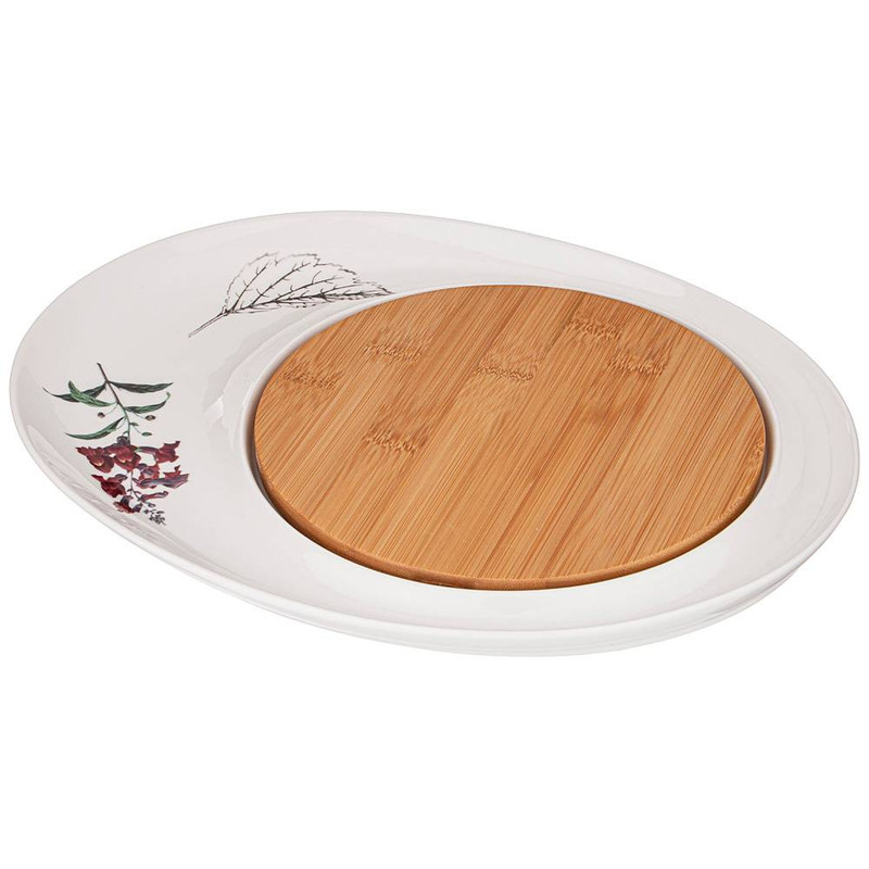 Блюдо 'Meadow' сервировочное 33х25 см с деревянной доской d 18 см