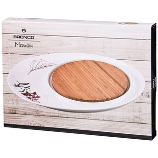 Блюдо 'Meadow' сервировочное 33х25 см с деревянной доской d 18 см 2
