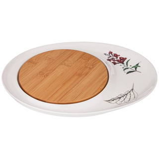 Блюдо 'Meadow' сервировочное 33х25 см с деревянной доской d 18 см 4