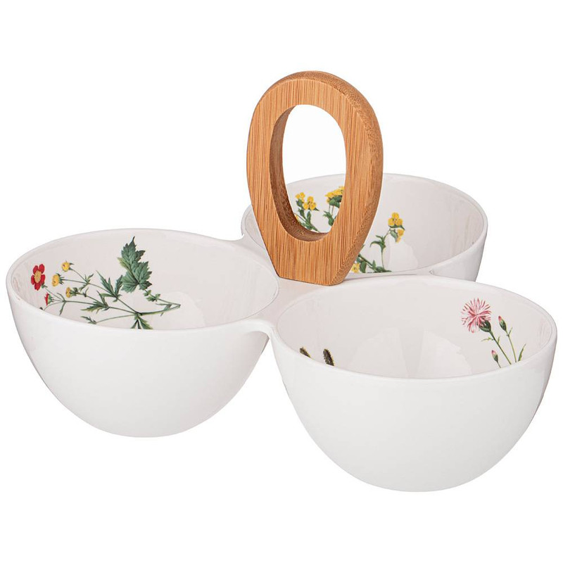 Менажница 'Meadow' 3 секции с деревянной ручкой