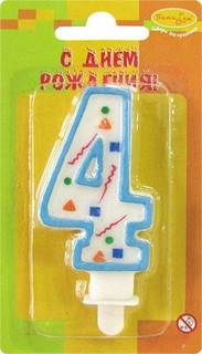 Пати Бум Свеча для торта Цифра 4 Конфетти цвет голубой