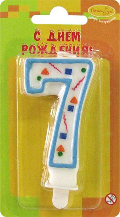 Пати Бум Свеча для торта Цифра 7 Конфетти цвет голубой