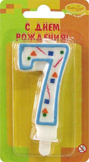 Пати Бум Свеча для торта Цифра 7 Конфетти цвет голубой