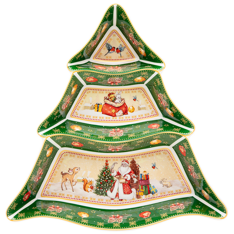 Менажница-елка 'Дед Мороз' 25 см, зеленая