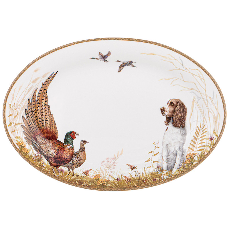 Блюдо овальное 'Охота' 32х22 см (тетерева)