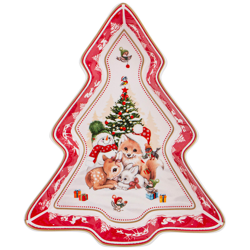 Блюдо-елка 'С Новым Годом!' 25 см, красное