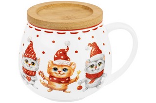 Кружка 'Котики', 400 мл, бочонок + крышка-подставка
