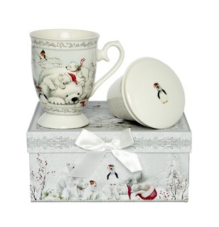 Кружка с ситом 'Белые медведи', фарфор