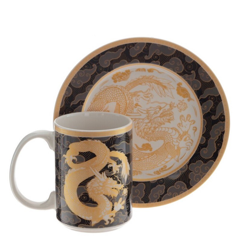 Чайная пара 'Китайский Дракон' 500 мл, золотой на черном