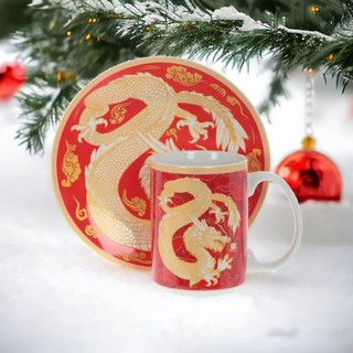 Чайная пара 'Китайский Дракон' 500 мл, золотой на красном 1