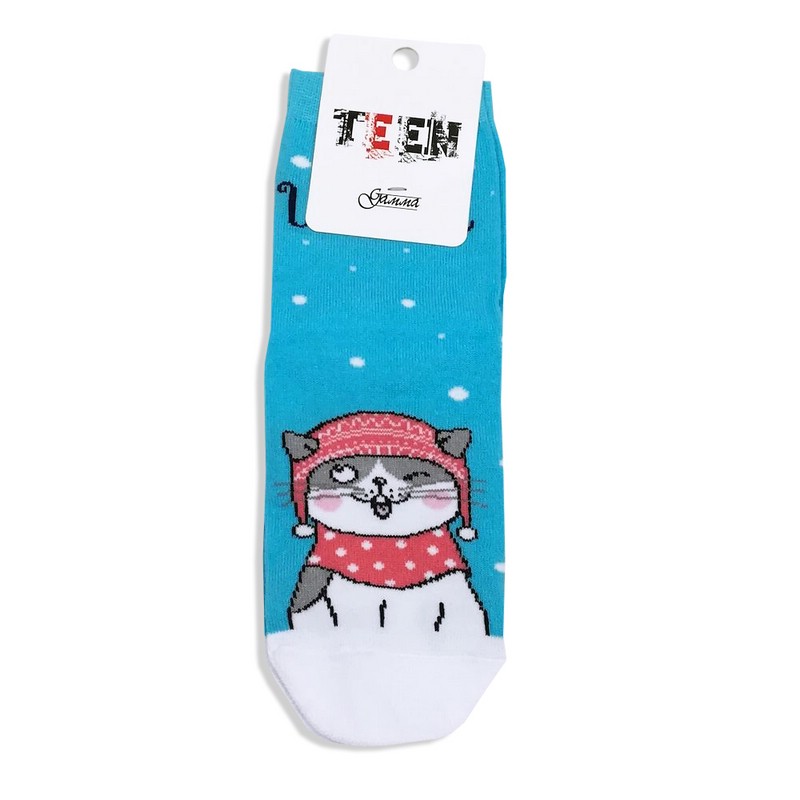 Носки детские новогодние размер 18-20, бирюзовые, артикул Гамма с1661