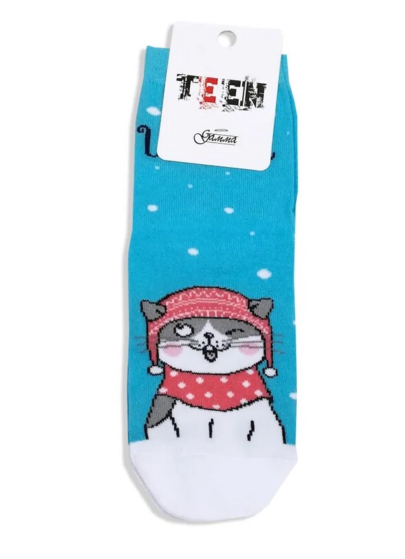 Носки детские новогодние размер 22-24, бирюзовые, артикул Гамма с1661
