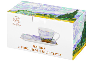 Чашка 250 мл с блюдцем для десерта 'Пшеничное поле с кипарисами' 9