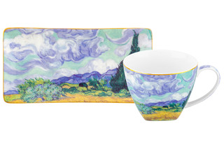 Чашка 250 мл с блюдцем для десерта 'Пшеничное поле с кипарисами' 4