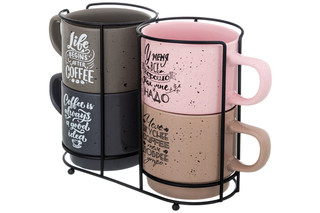 Набор 4 кружек 380 мл 'Кофе' на металлической подставке 3