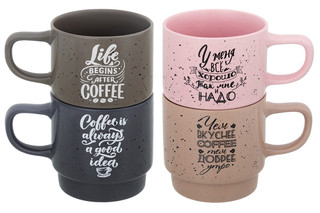 Набор 4 кружек 380 мл 'Кофе' на металлической подставке 8