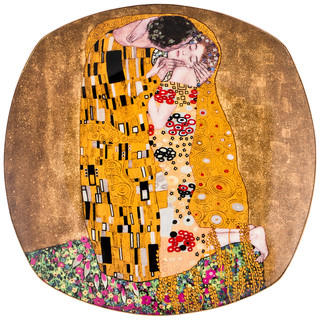 Тарелка квадратная 'Поцелуй', Густав Климт, 26 см, золотой
