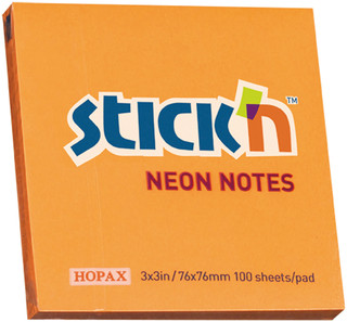 Блок Hopax Stick'n неоновый самоклеящийся оранжевый 76 x 76 мм 100 листов